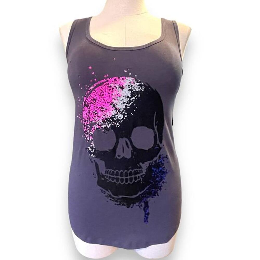 Torrid Plus Size 2 Active Performance Cotton Skull Splatter Punk Gothic Tank Top
